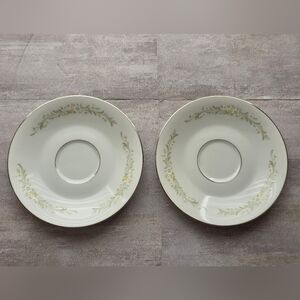 Delicate Floral Saucer Set - Cream and Green